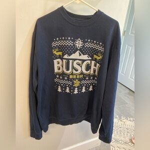 Busch Beer To Good Times Navy Ugly Christmas Sweater Crewneck XXL